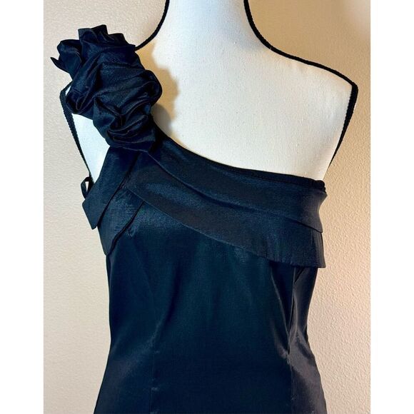 NWOT SNAP Elegant Ruched One Shoulder Black Formal Dress Women's Large - Picture 2 of 10